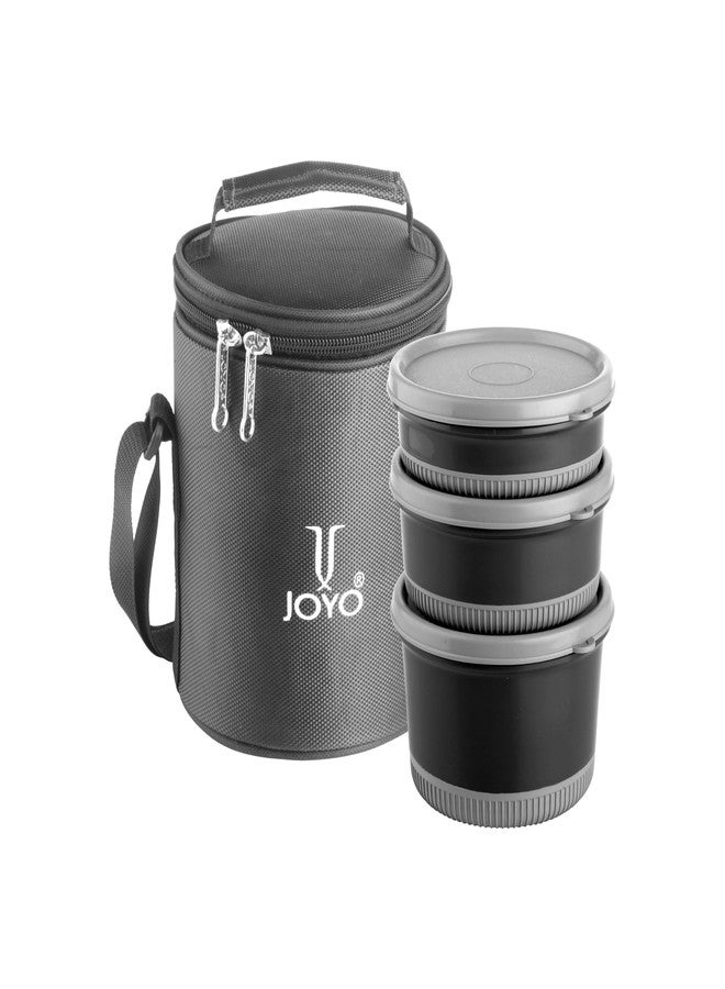 JOYO Foodway Omega Lunch Box with Zipper Pouch, 100% Leak Proof, 3 Stainless Steel Containers with BPA Free Airtight Lids (250ML, 375 ML, 525 ML) - (Grey) - Image 1